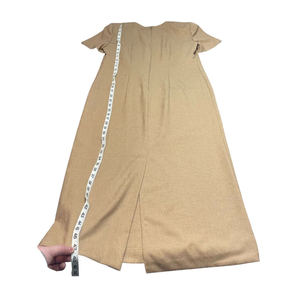 Leslie Fay A-Line Dress Women's 10 Petite Beige Short Sleeve Back Slit Classic - Picture 6 of 8